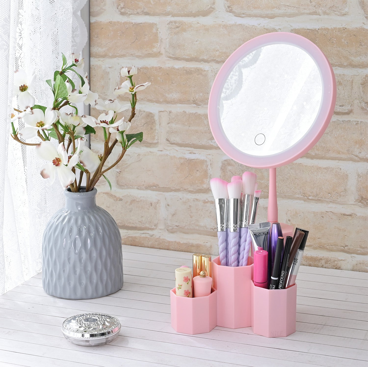 Ikee Design® Lighted Makeup Mirror With Storage  With 3 Color Light 