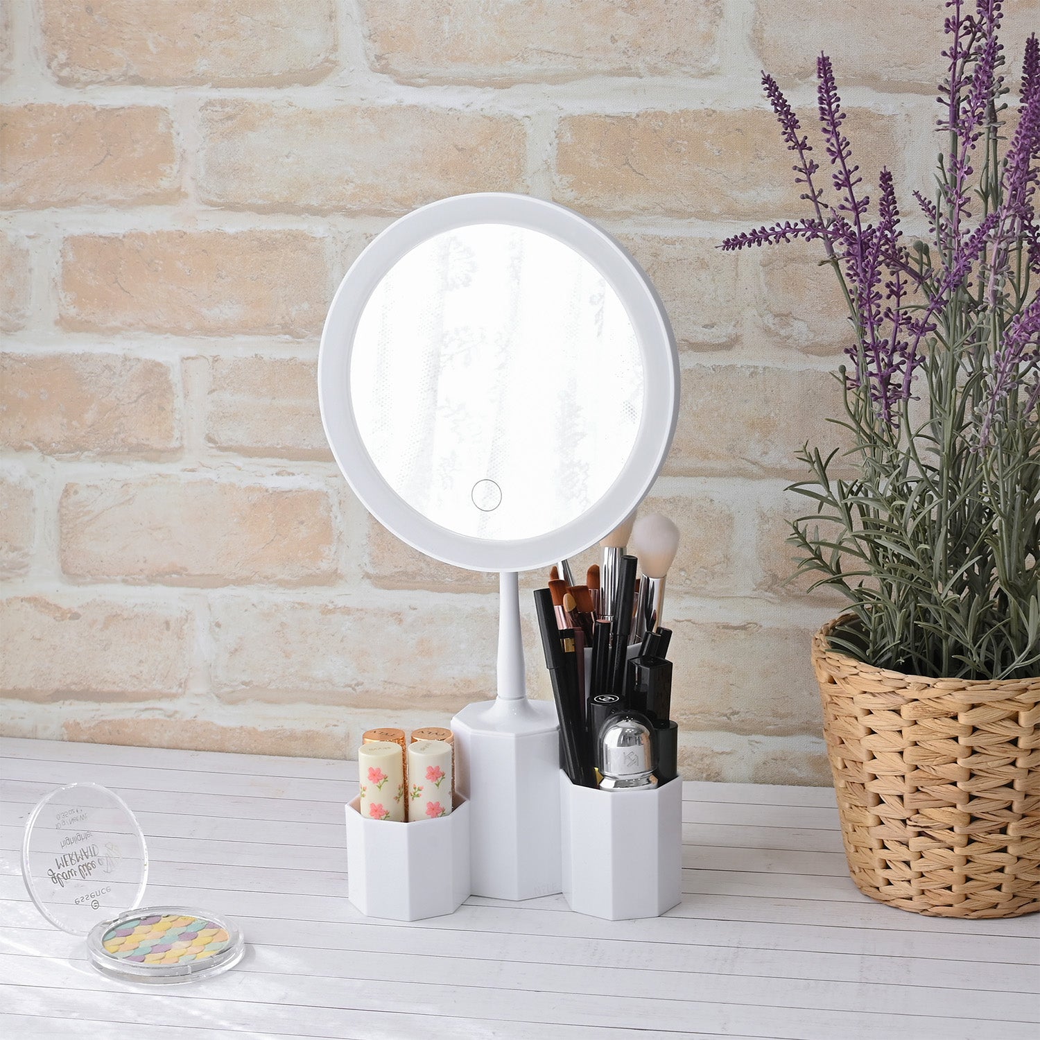 Ikee Design® Lighted Makeup Mirror With Storage  With 3 Color Light 