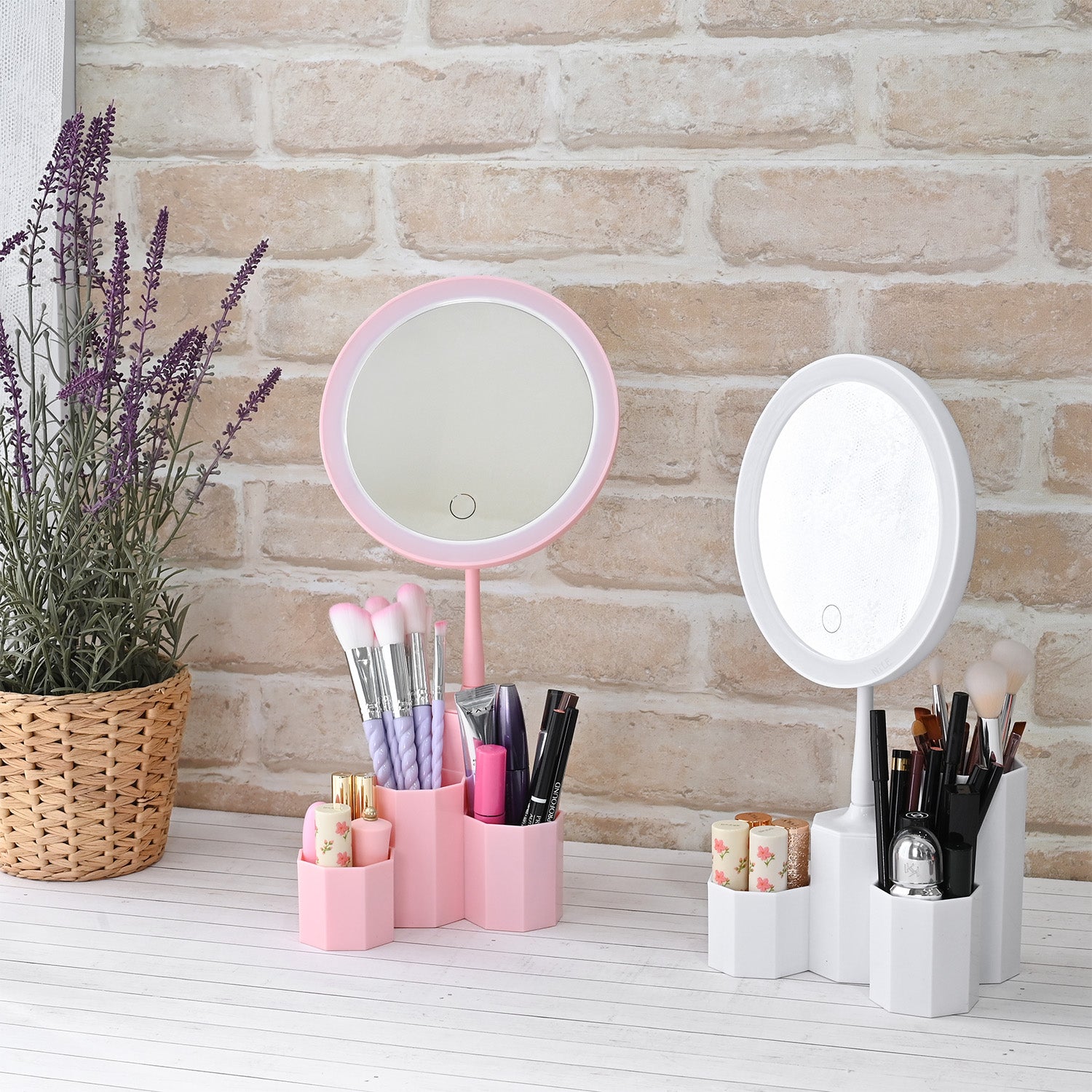 Ikee Design® Lighted Makeup Mirror With Storage  With 3 Color Light 