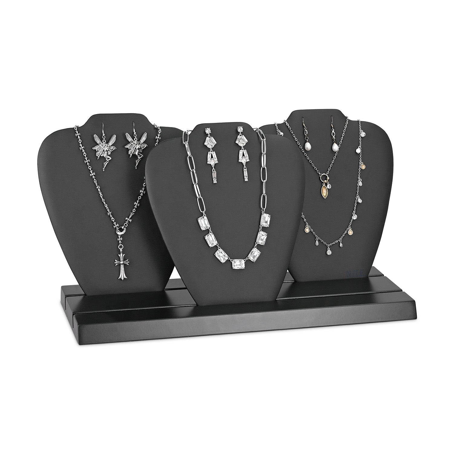 Ikee Design® Deluxe Faux Leather Covered MDF Wood Multiple Necklace Display Stand with 2-Row Holder