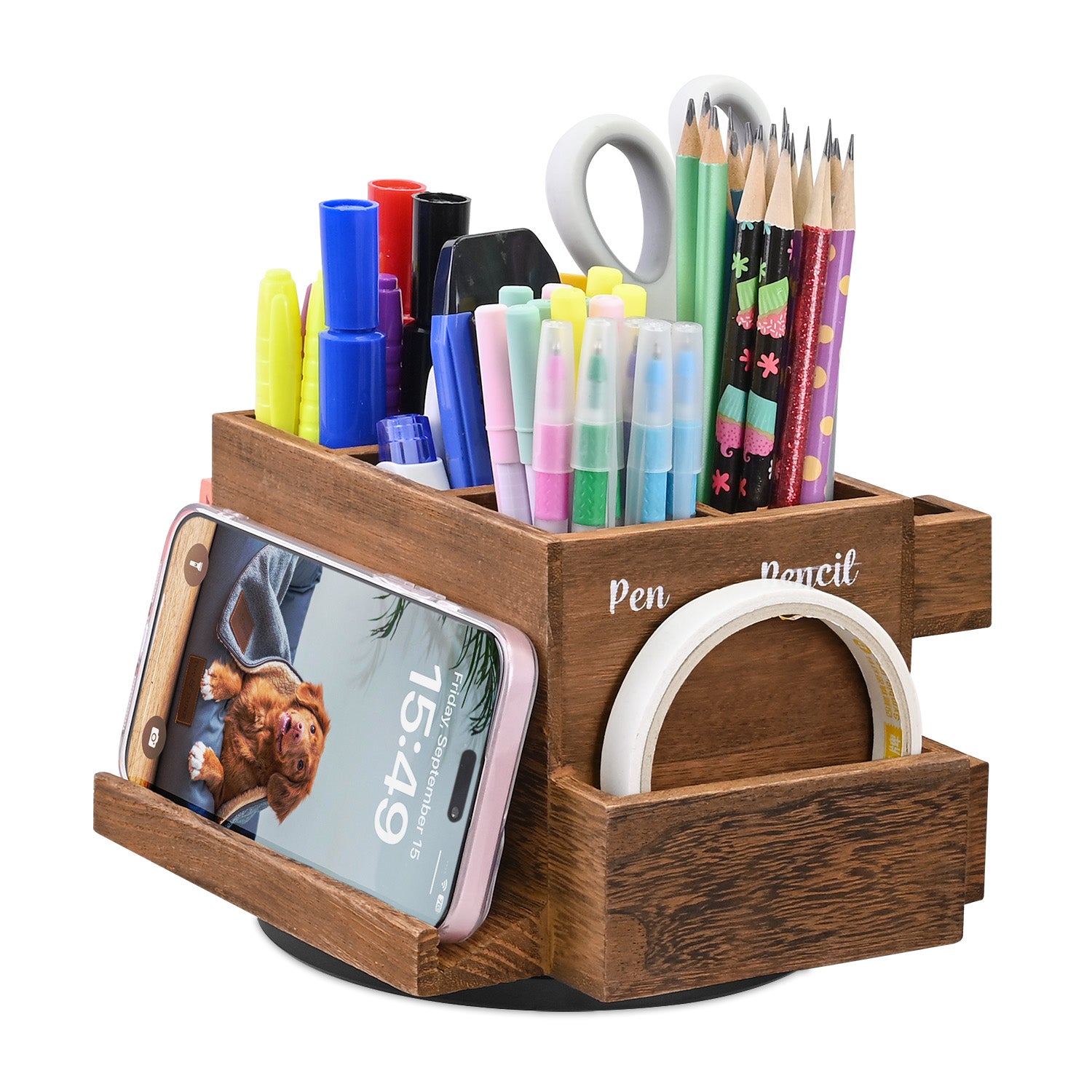  360-degree Rotating Pen Holder for Desk, Desk Organizers and Accessories with 7 Compartments