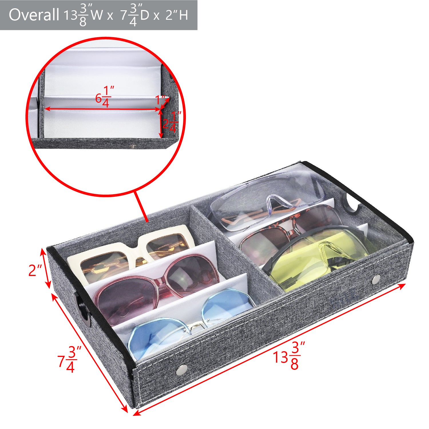 Ikee Design® Large 6 Slot Eyewear Storage Organizer Box Display Case Holder