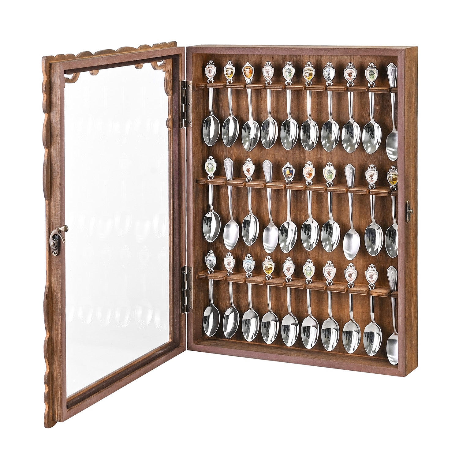 Ikee Design® Wooden 30-Souvenir Spoon Display Case Cabinet with Tempered Glass