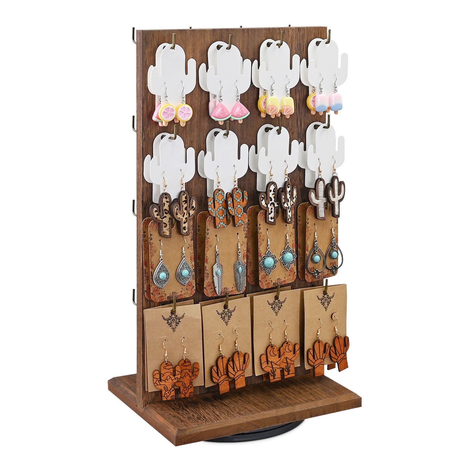 #WD5062L Two-Sided Wooden Jewelry Display Stand with 32 Hooks