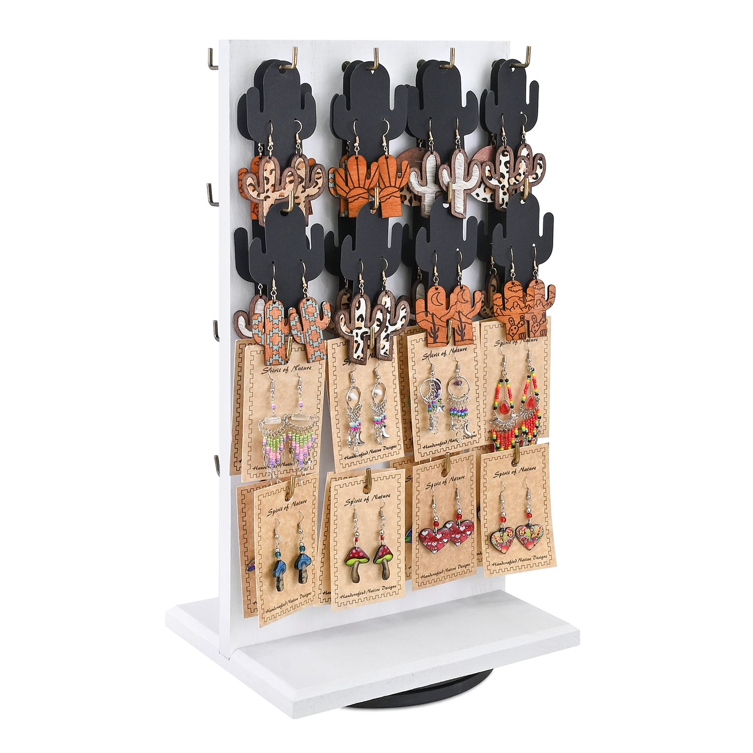 #WD5062L Two-Sided Wooden Jewelry Display Stand with 32 Hooks