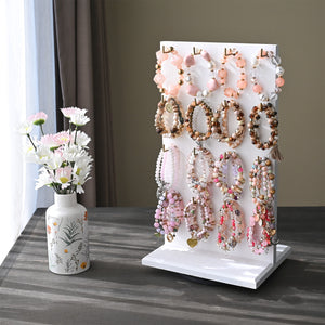 #WD5062L Two-Sided Wooden Jewelry Display Stand with 32 Hooks