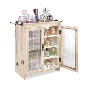 Wooden Countertop Storage Cabinet with Wavy Magnetic Door, Adjustable Shelves, Removable Hooks