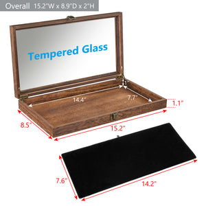 Crafted Wooden Jewelry Display Case Tempered Glass Hinge Lid