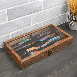 Crafted Wooden Jewelry Display Case Tempered Glass Hinge Lid