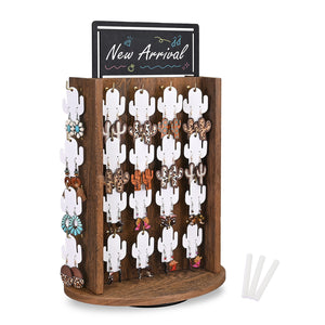 Ikee Design® Wooden Rotating Jewelry Display Stand with 40 Metal Hooks, Earring Display for Vendors