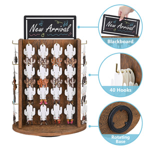 Ikee Design® Wooden Rotating Jewelry Display Stand with 40 Metal Hooks, Earring Display for Vendors