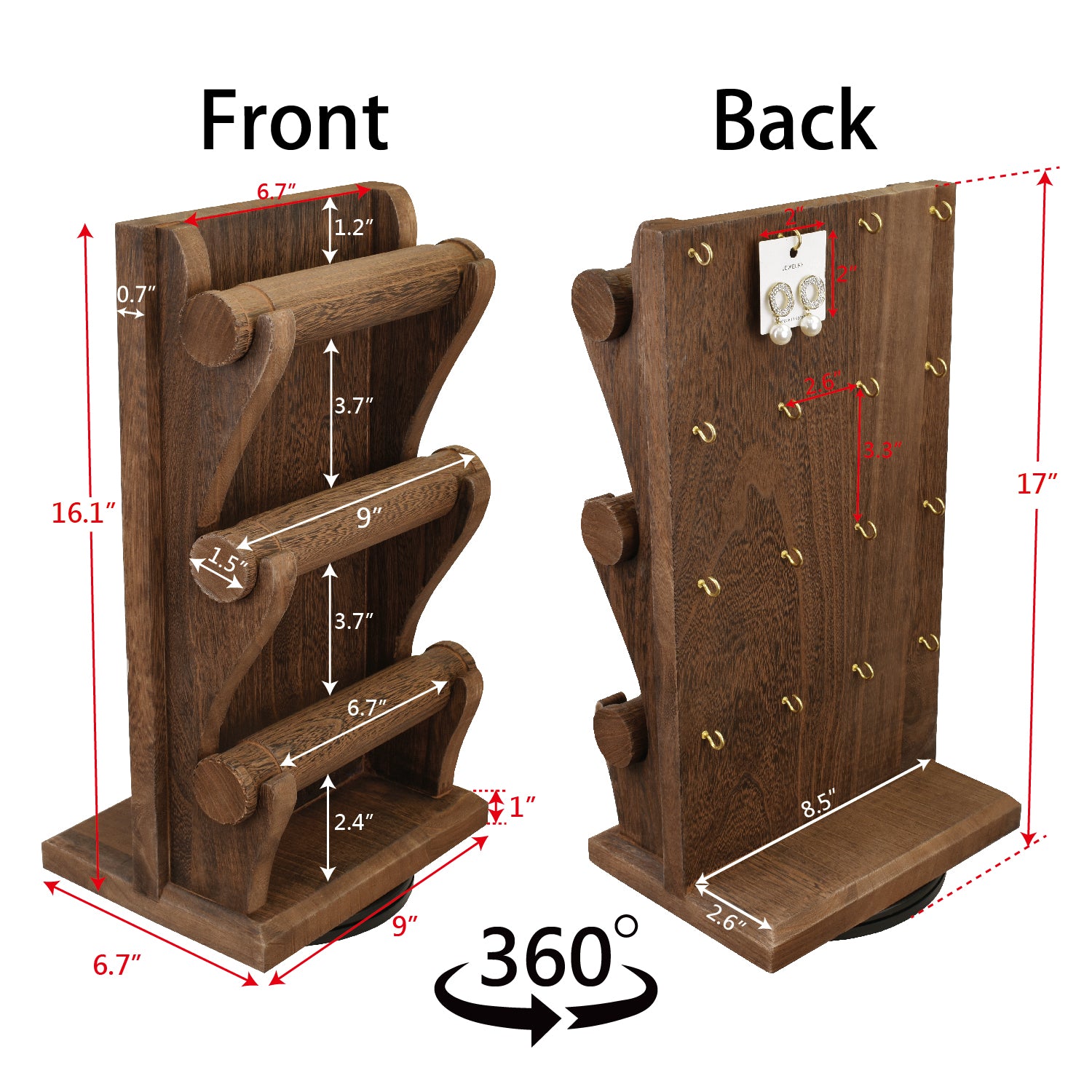 Customer Size Wooden Rotating Display with Hooks 4 Sides Hook