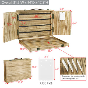 Portable Wooden Earring Display with 100pcs earring cards, Jewelry Display Case for Selling