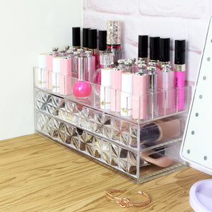 IKEE DESIGN®: Acrylic Makeup Organizer with Diamond Pattern Drawers