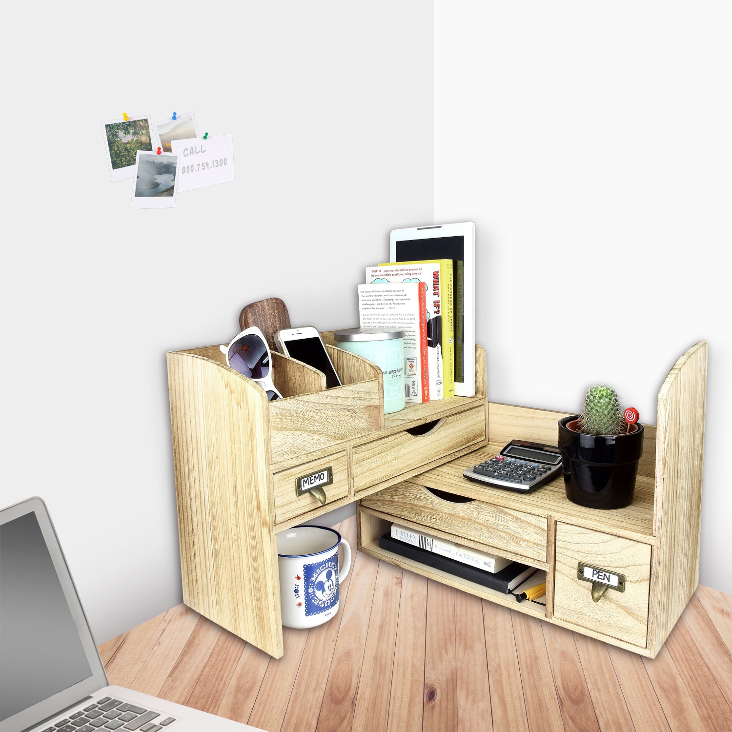 Desk Organizer Large Shelf Multi Compartments Units Wood Desktop