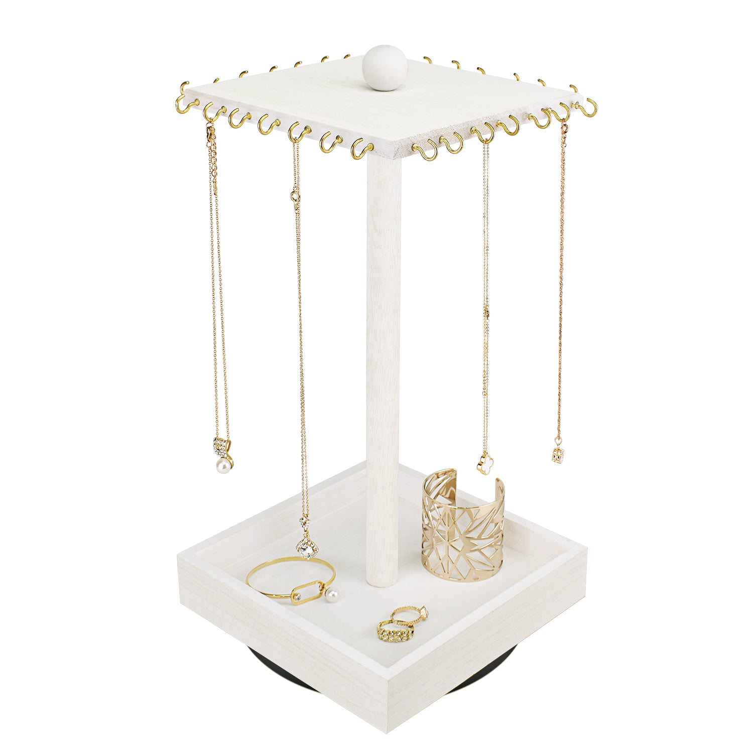 WD5062 Wooden Rotating Two-Sided Jewelry Display Stand 32 Hooks