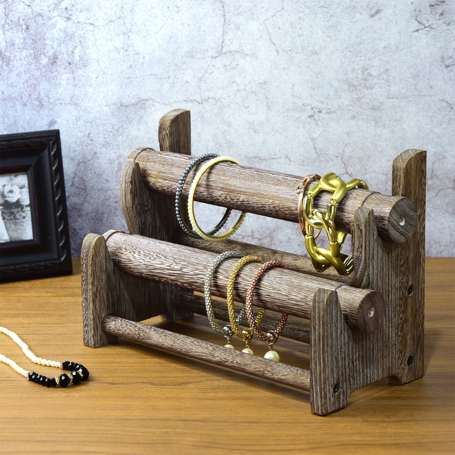 Ikee Design® Antique Wooden 4 Tier Bar Bracelet bangle holder Display
